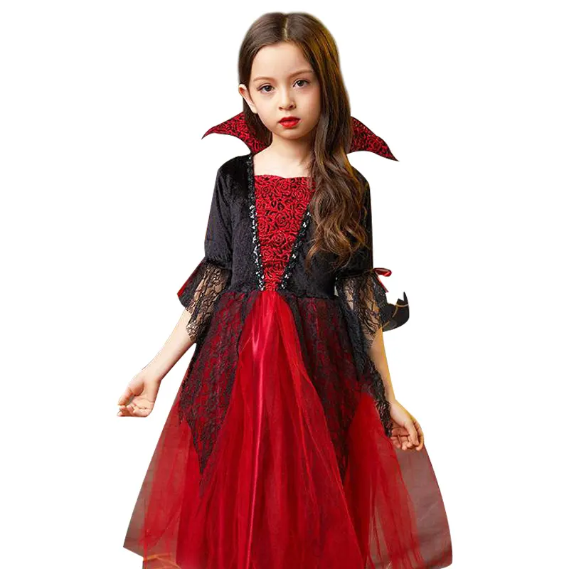 Halloween Carnival Cosplay Costumes Princess Clothing of Darkness Girl Devil Vampires Lace Party Dress Cute kids Lolita clothes