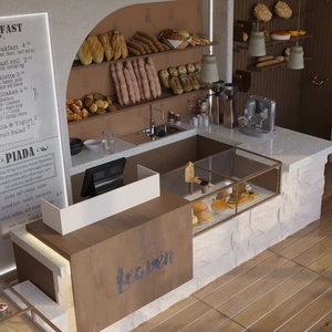 Comptoir de bar en bois LED personnalisé, vitrine à desserts moderne, aménagement intérieur de café - Product Image 1