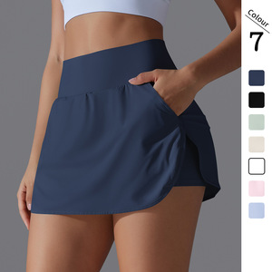 Jupe de tennis pour femme à taille haute en spandex/nylon avec col en V, culottes slim ajustées, poche arrière à la taille, respirante, protection solaire, sport, yoga - Product Image 2