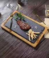 Vente directe usine : Assiette en ardoise naturelle avec plateau en bambou, planche à steak, planche à fromage en bois, assiette en ardoise et bambou