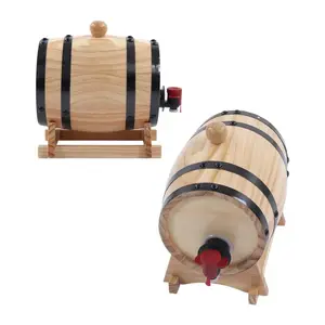 Vintage Pine Wood Wine Barrel with Stand Farmhouse Wooden Barrels Buck Wine Barrel Dispenser for Gift