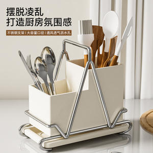 Caja de almacenamiento de cubiertos Naje, cuadrada con soporte, estante de drenaje multiusos para cocina, organizador de encimera para cucharas, tenedores y palillos - Product Image 2