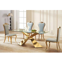 Table à manger rectangulaire en marbre de Foshan, structure en acier inoxydable, mobilier moderne pour appartement, hôtel, restaurant