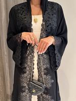 Abaya personnalisée noire à dentelle ouverte sur le devant pour femmes musulmanes, Abaya de Dubaï, vêtements islamiques, Abaya Femmes Robe Musulmane