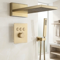 Ensemble de douche thermostatique encastré mural ou de plafond en laiton avec mitigeur bain-douche et douchette à main, eau froide et chaude