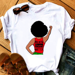 T-<span class=keywords><strong>shirt</strong></span> imprimé tendance Kawaii Melanin pour femme, <span class=keywords><strong>avec</strong></span> motif graphique amusant de fille africaine aux cheveux bouclés, esthétique - Product Image 1