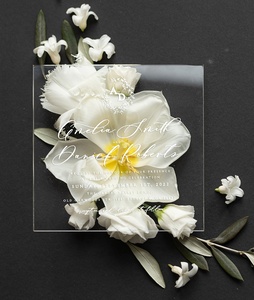Carte d'invitation personnalisée en acrylique transparente avec impression à l'encre, romantique, feuilles d'olive, classiques, 15x15cm, 1 pièce - Product Image 5