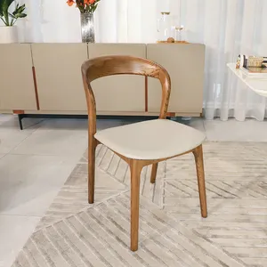 Atacado interior design simples mobiliário couro sólido assento cinza madeira restaurante jantar cadeira