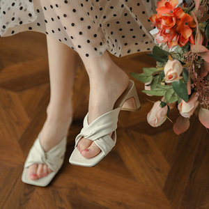 Sandalias de tacón grueso para mujer, sin espalda, con punta cuadrada abierta, de tiras, sin cordones, tipo pantuflas con tiras cruzadas, novedad <span class=keywords><strong>2022</strong></span> - Product Image 4