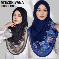 Hijab instantané en mousseline opaque double couche, plissé aux épaules, imprimé floral brodé |   Tenue de bureau formelle respirante pour toutes les saisons