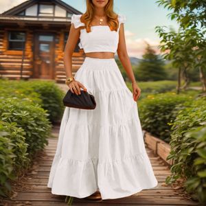 Nouvelle Robe <span class=keywords><strong>Longue</strong></span> Deux Pièces Élégante et Sexy, Couleur Unie, Sans Col, Taille Mi-Haute, à Bretelles, Grande Ampleur, pour l'Été - Product Image 3