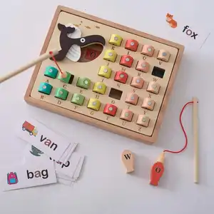 2024 New Design Colored Wooden Fishing Word Recognition Cognitive Baby Toys Montessori Educational Toy