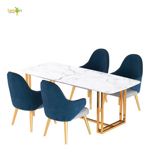 レストラン用の新着大理石トップゴールデンクロームレッグロングダイニングテーブル - Product Image 1