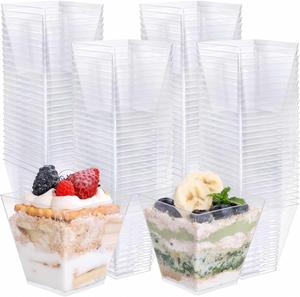 Disposable PS Material 160ml 5oz Single Wall 90mm Diameter Square Shape Dessert Mousse Pudding Cups Custom Plastic Cups Logo - Product Image 1