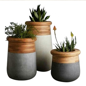 <span class=keywords><strong>Vasi</strong></span> da fiori rotondi alti in vetroresina FRP da giardino <span class=keywords><strong>con</strong></span> <span class=keywords><strong>legno</strong></span> e grigio - Product Image 1