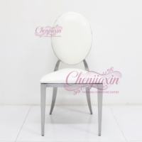 Chaises de luxe modernes pour salles de réception commerciales, événements extérieurs, empilables, en acier inoxydable couleur naturelle, dossier ovale, pour appartements et parcs