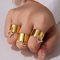 ERESI Fashion Cross-Border Super Glänzender Vollzirkonia-Sternanhänger Offener Ring 18K Vergoldeter Edelstahl Breiter Offener Ring