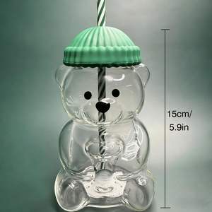 แก้วน้ำลายหมีน้อยน่ารัก 20 ออนซ์ ไม่มีโลโก้ พร้อมหลอดดูด สำหรับกาแฟ นม น้ำผลไม้ ใช้ในบ้าน บาร์ และสำนักงาน - Product Image 2