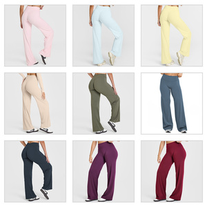 Pantalones de Verano Finos de Tiro Alto para Mujer Corte Recto Acampanado de Pierna Ancha para Yoga Elásticos Sueltos Adelgazantes Sensación Desnuda para Deportes y Fitness - Product Image 1