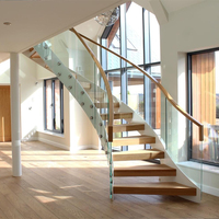 Escalier courbé moderne pour villa, escalier à poutre courbe continue, garde-corps en verre sans cadre