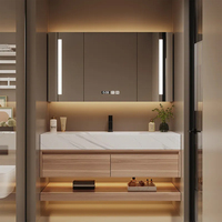 Ensemble de meuble-lavabo double vasque suspendu en chêne blanc