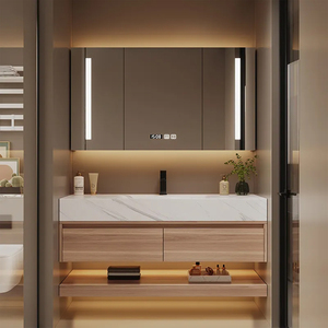 <span class=keywords><strong>Mobile</strong></span> <span class=keywords><strong>Bagno</strong></span> Moderno Sospeso con Doppio Lavabo, Set di Armadietti in Legno di Quercia Bianca Massello - Product Image 3