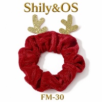Shily&OS Vente en gros Chouchou de Noël en velours et peluche, motif renne, bonhomme de neige, Père Noël, avec clochette, élastique à cheveux tressé avec clochette