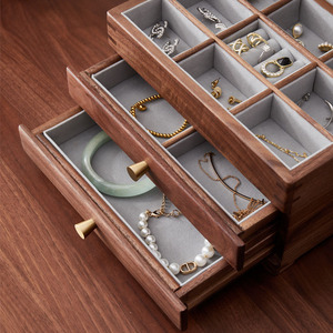 Chinese Style Multi Layer Black Walnut Wood Jewelry <b>Box</b> With Drawers For Necklaces <b>Earrings</b> Bracelets 24x16.5x16cm - Product Image 3