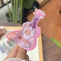 Nouveauté : Pinces à cheveux amusantes style vintage, ensemble de pinces en acrylique holographique avec motifs ours et guitare