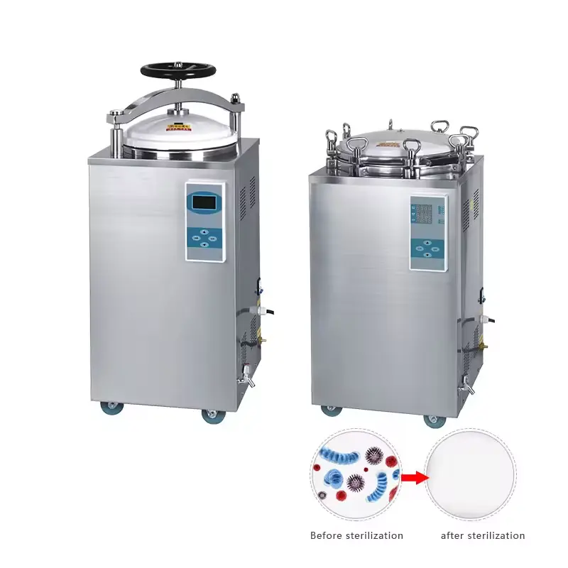 수직 의료 살균 오토 클레이브 50L 150L 압력 증기 살균기 버섯 식품 용 기계