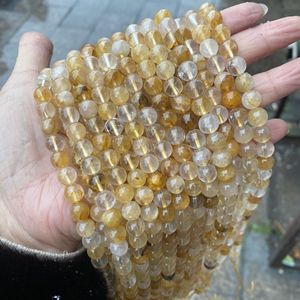 Perles rondes en quartz Golden Healer naturel en vrac, perles de cristal jaunes en forme de fleur, matières premières pour bijoux. Couleur: # 45 - Product Image 2