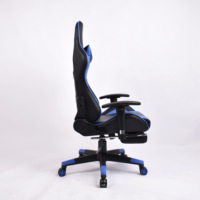 Sedia da Gaming in Pelle Blu Premium con Braccioli 2D Girevoli e Poggiapiedi per Computer