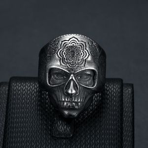 Retro Punk Style Stainless Steel Engraved Skull <b>Ring</b> <b>For</b> <b>Men</b> Halloween Jewelry <b>Silver</b> Tone Size Us - Product Image 2