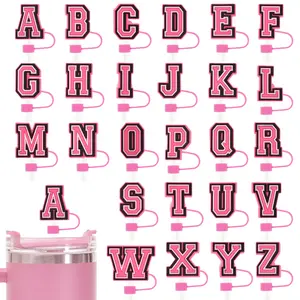 Couvertures et capuchons de paille en silicone réutilisables en lettres anglaises roses de 10mm compatibles avec les tasses Stanley Capuchon de paille anti-poussière