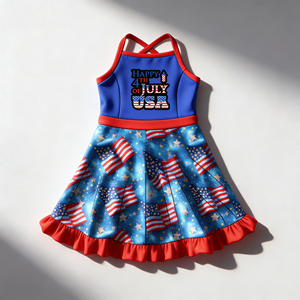 Vestido de Verano 2026 para Niñas, Estilo American Girl, Azul y Rojo, Ropa de Nailon Estampada, Traje para el Día de la Independencia, 4 de Julio - Product Image 4