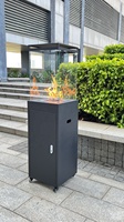 Chauffage de terrasse à gaz extérieur à cadre en acier noir avec roues Anneau de brûleur rond en acier inoxydable de 3.5"