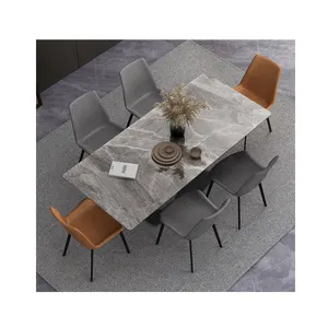 Moderner Luxus rechteckiger Marmor Esstisch Set Sitzer Stuhl mit Edelstahl bein für Esszimmer möbel