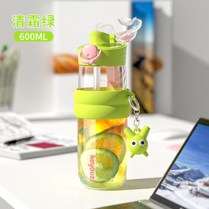 GDHX OEM/ODM 600ml PP BPA botella de agua portátil libre de gran capacidad impermeable patrón de dibujos animados tapa de paja tapa abierta de una tecla - Product Image 4