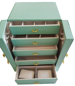 Fashion square style plastic jewellery box ring pendant bangle jewelry <b>set</b> box wrapped with PU leather stock available - Product Image 1