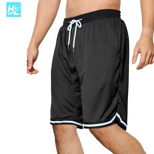 Kustom celana pendek basket pria Logo bordir lapisan tunggal poliester antilembap bahan kantung ritsleting hitam basket - Product Image 2