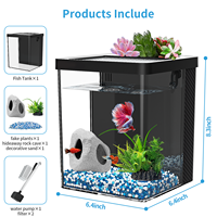 Petit aquarium pour poissons, kit de 1,5 gallon, aquarium pour betta avec pompe à eau silencieuse, filtre, lumière LED, bol à poissons