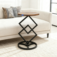 Table basse ronde en bois de noyer noir et résine époxy naturelle avec base géométrique en métal