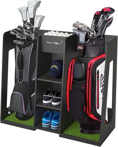Organizador de bolsas de golf, soporte de almacenamiento, compatible con 2 bolsas de palos de golf extra grandes y múltiples accesorios para equipos de golf - Product Image 1