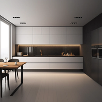 Meubles de cuisine modernes de luxe écologiques ignifuges sur mesure, armoires de base sous évier en panneaux de particules mélaminés MDF, crédence d'îlot