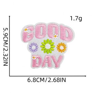 New Iron on Embroidery Spring Color Warm Phase Letter Good Day Good Vibes Patch for Kids Clothes Hat Decoration Gift - Product Image 5