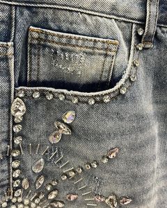<span class=keywords><strong>Pantaloncini</strong></span> in Denim Vintage da <span class=keywords><strong>Uomo</strong></span> con Doppio Ginocchio, Lavaggio Acido, Vita Media, Decorati con Strass, Casual Estivi - Product Image 3