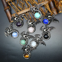 Pierre naturelle oeil de tigre obsidienne dragon gros pendentif collier mode vintage pierres précieuses bijoux animal ancien pendentif