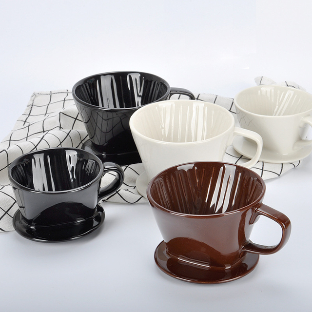 Pour Over Ceramic Coffee Dripper Ceramic Coffee Maker with 3 Holes Flat Bottom Porcelain Slow Filter Cone for Brewing