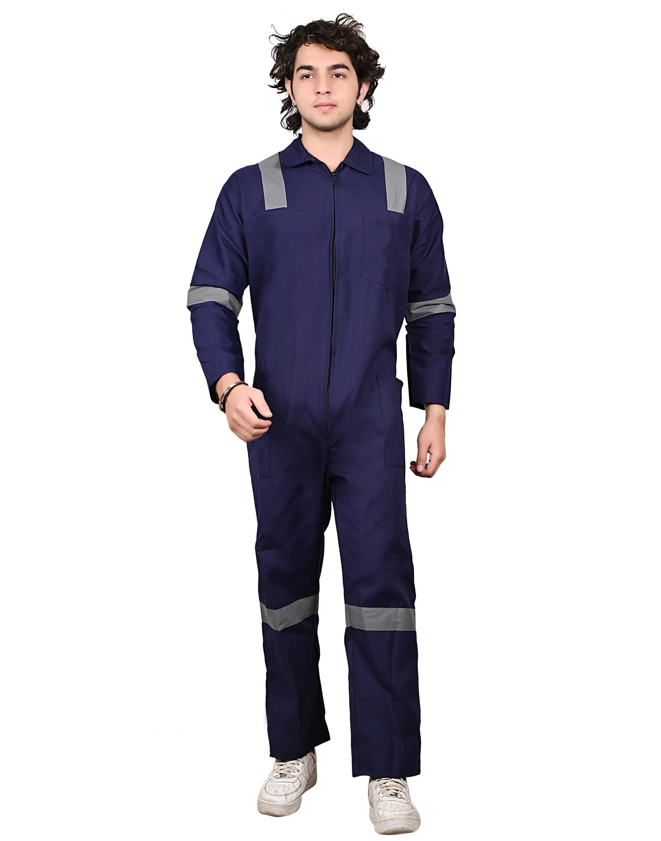 Hochwertiger Terrycott Polyester Überzug Kesselanzug Arbeitskleidung mit grausem Reflexionsband 150 GSM (Marineblau Farbe) zu niedrigem Preis
