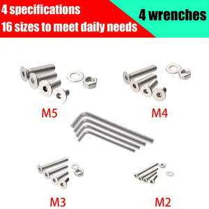 880pcs Stainless Steel Screw Nut Set M2 M3 M4 M5 Hex Head Flat Countersunk Bolts Washers Kit With Allen Keys - Product Image 5